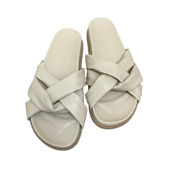 Anthropologie Silent D Cream Helena Slip On Flat Strap Sandals Size 40/9-9.5 - Picture 2 of 9